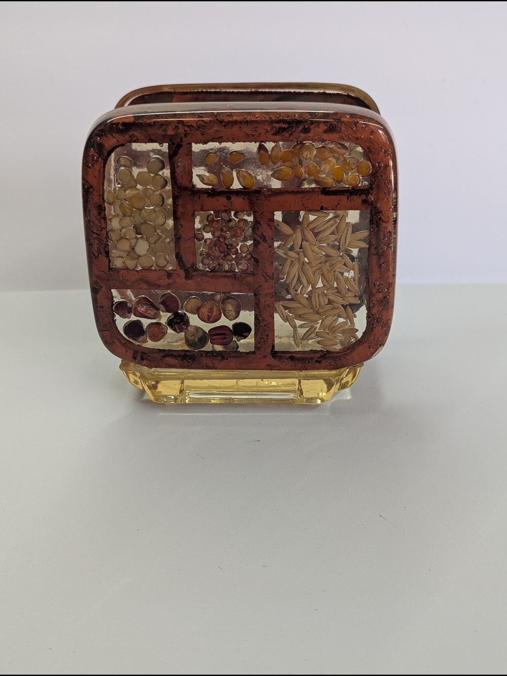 Vintage Gamut Designs Lucite Resin Napkin Holder Embedded Seeds Grains MCM Boho